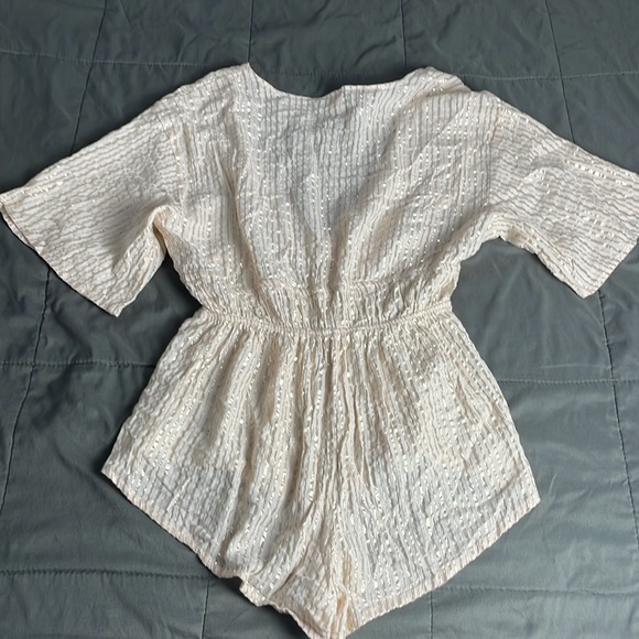 Victoria’s Secret Shine Striped Romper Cover Up peach rose gold metallic low cut - Picture 10 of 12